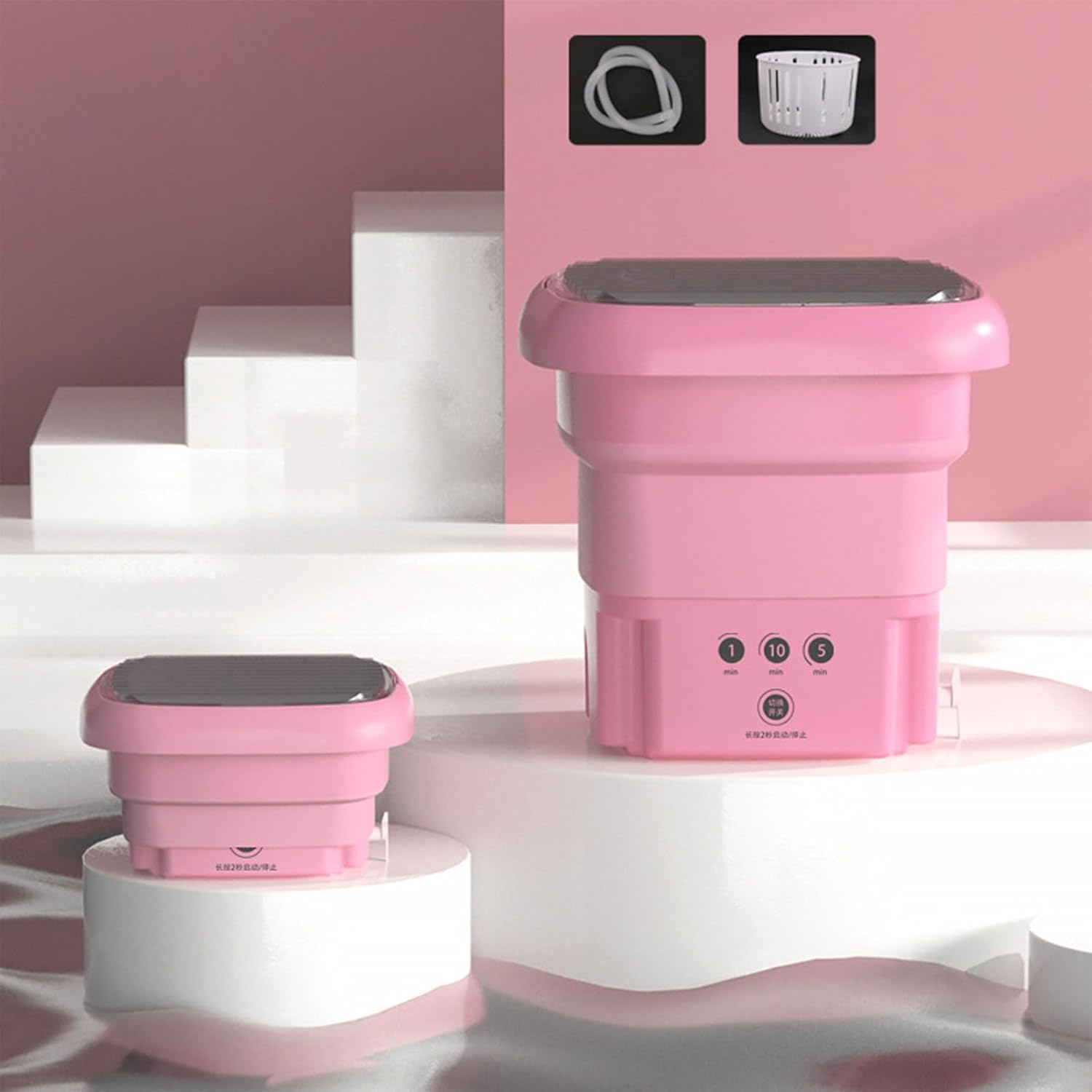 Portable Washing Machine, High Capacity Mini Washer, Foldable Washing Machine with Spin, for Baby Clothes, Underwear or Small Items, Apartment, Dorm, Camping, RV Travel laundry- Gift Choice (Pink)