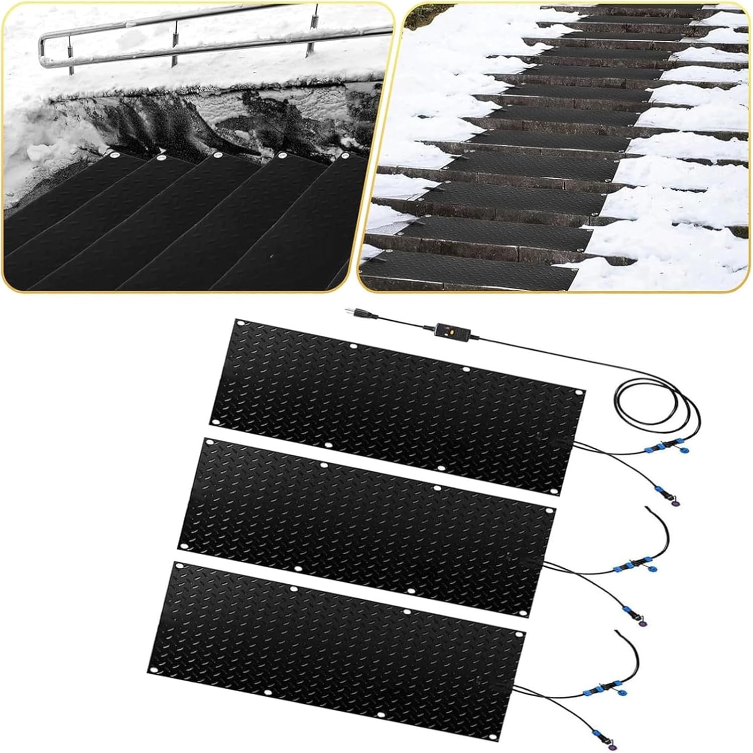 Snow Melting mats Outdoor Stairs, Snow Melting Mat for Stairs Steps Walkway, Winter Outdoor Stairs Heated Snow Removal Mat, 2 in/h Melting Speed with Power Cord and,3 Pcs-30x90cm/12x36in