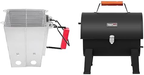 Royal Gourmet Foldable Charcoal Chimney Starter with CC1619 Portable Tabletop Grill, 217 Sq. in. Cooking Space, Black and Silver