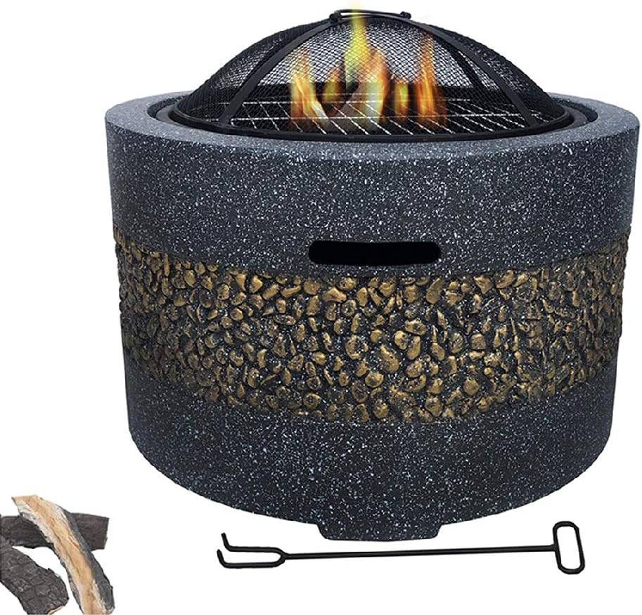 Courtyard Heating Stove, Charcoal Grill, Barbecue Grill, Round Fire Pit Grill, Wood-Burning Grill, Outdoor Grill Brazier, with Mesh Screen