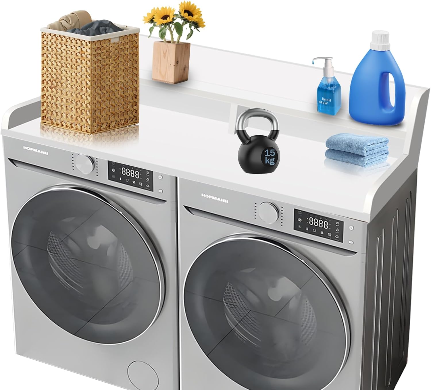Washer Dryer Countertop with 2-Tier Shelf, Wood Laundry Countertop with 2.7