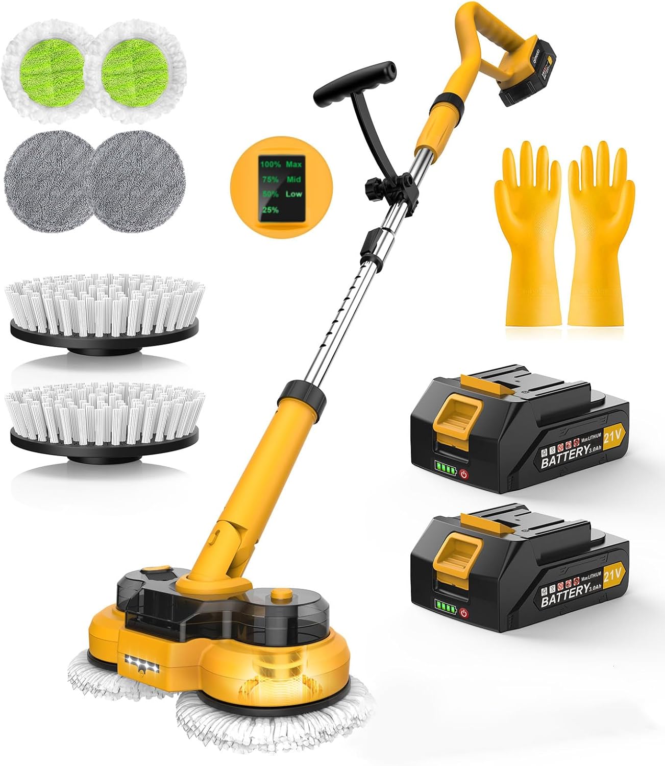 qimedo 6000mAh Battery Cordless Electric Mop M1 Pro, 800RPM Electric Power Scrubber & Mops for Floor Cleaning, Automatic Spin Mops with Smart Display,Rotating Mop with LED Light & Water Spray