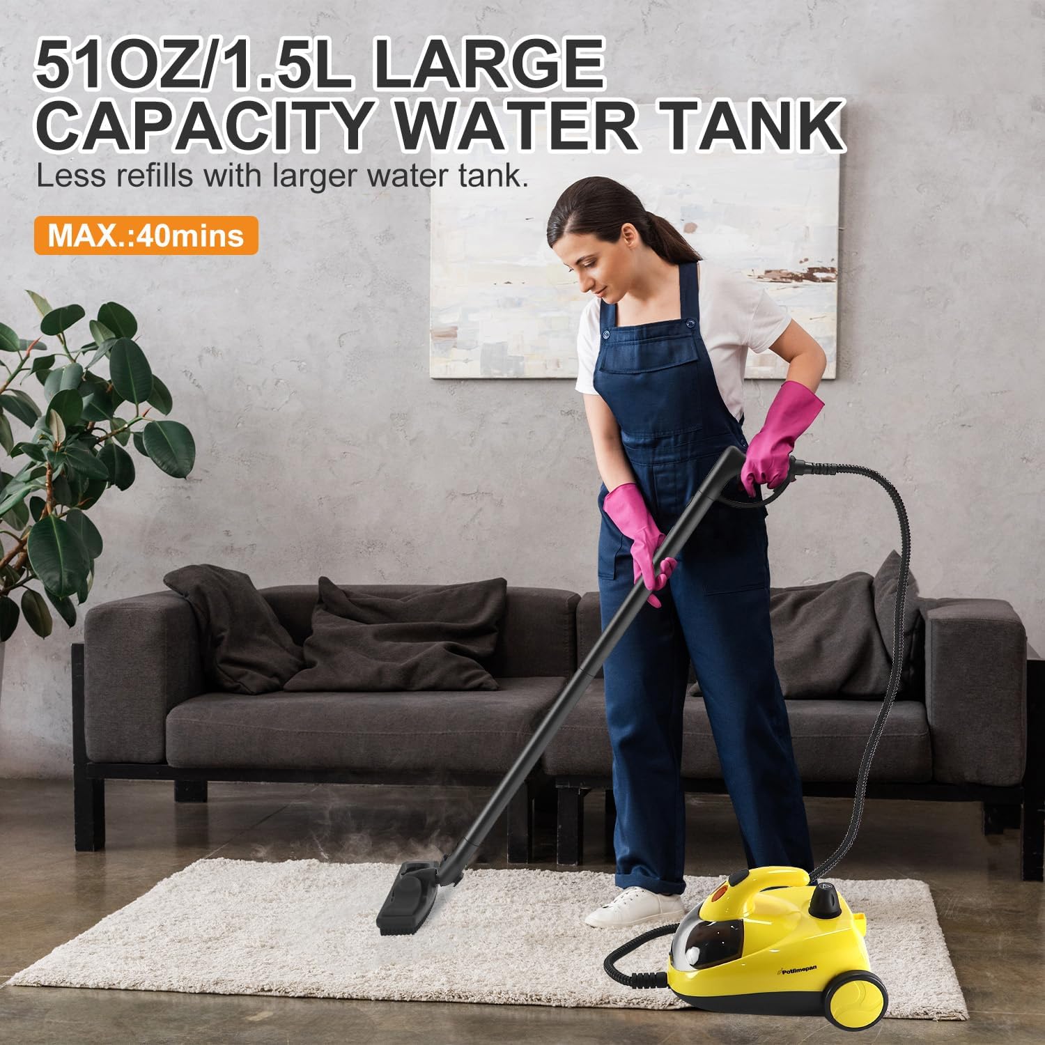 1500W Multipurpose Steam Cleaner, 1.5L Steam Cleaner for Home with 25 Accessories, 16.4ft Power Cord Portable Steamer, Fast Heat-up for Chemical Free Cleaning for Carpet Floors Windows Cars