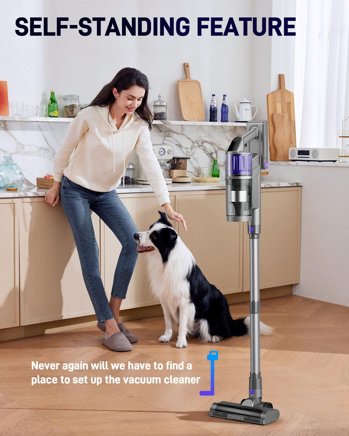 Cordless Vacuum Cleaner, Vacuum Cleaners for Home, 45KPA 550W Stick Handheld Portable 60 Mins Runtime Rechargeable Battery Pet Hair Hardwood Floor Vac, Household Lightweight Hand Vac, V10 Purple