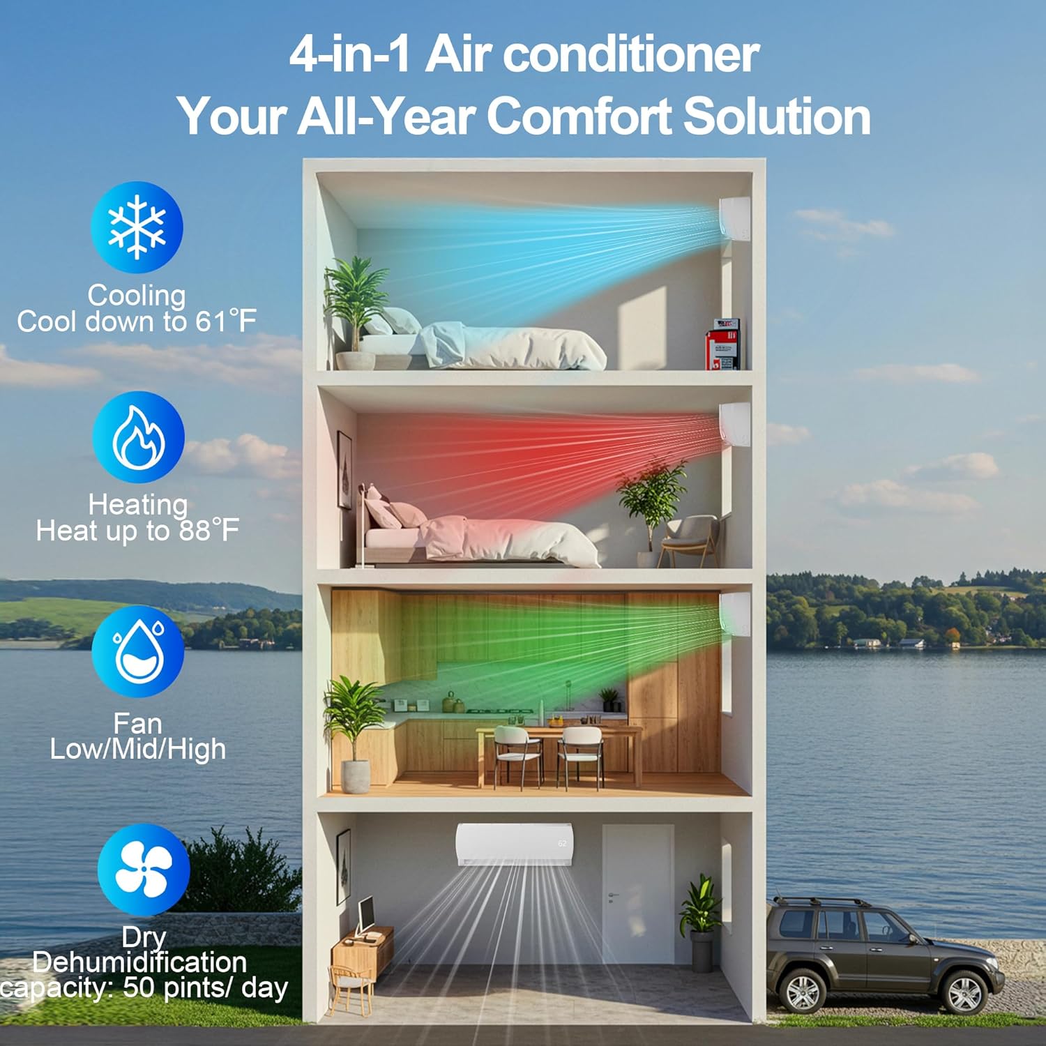 9000 BTU Mini Split AC/Heating System,19 SEER2 110/120V Energy Efficient Ductless Inverter System,Cools Up to 450 Sq.Ft with Pre-Charged Condenser,Heat Pump & Installation Kits