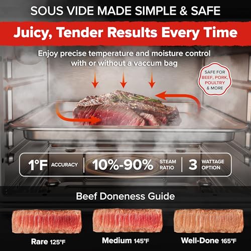 Nuwave PFAS-Free Steam Oven & Air Fryer, All-in-One Convection Cooker with Precision Steam Control, Toast, Air Fry, Sous Vide, Steam & More, Juicier Meats, 120 Presets, 50–450°F, Stainless Steel