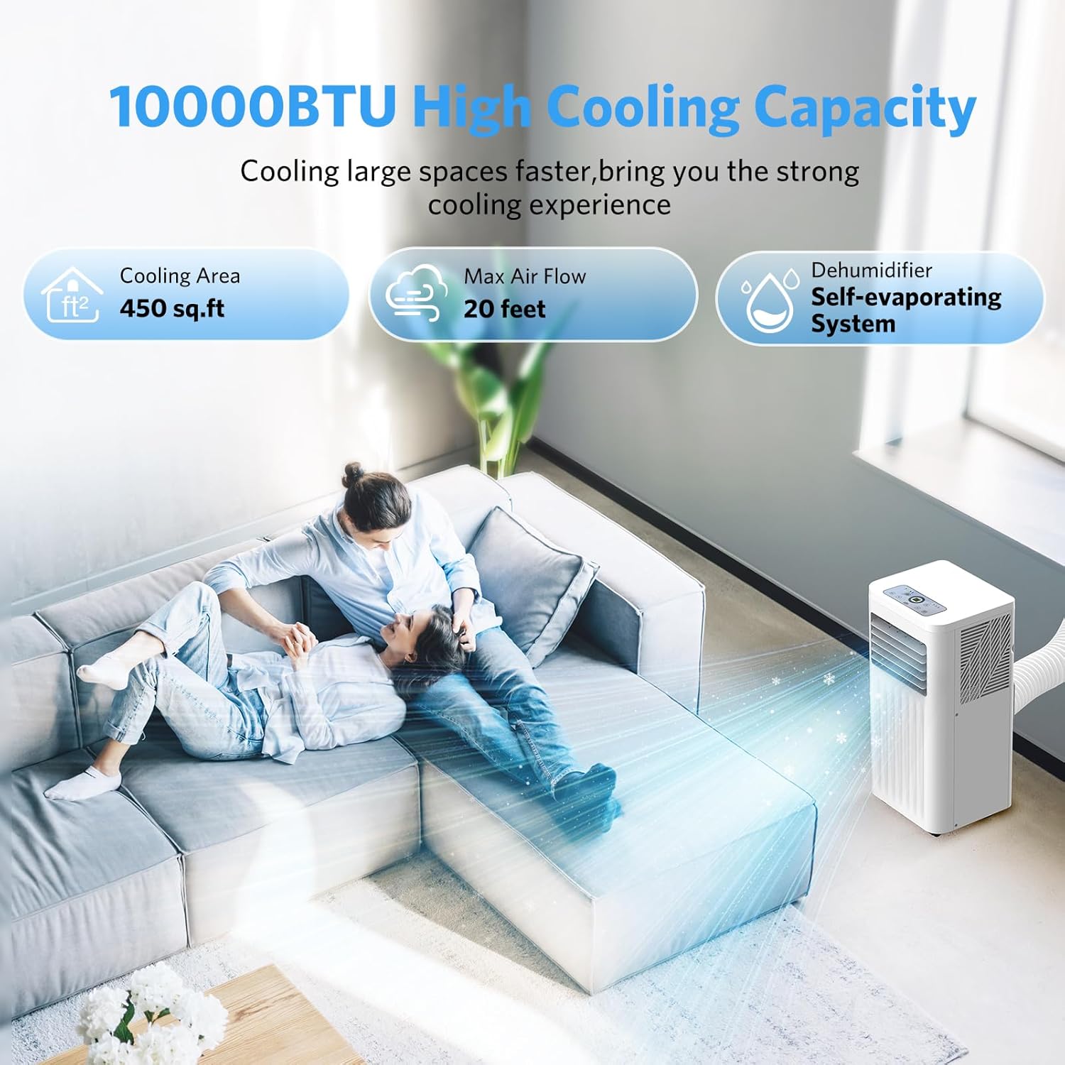 10000 BTU Quiet Portable Ac Unit for Room up 400 Sq.Ft, Portable Air Conditioners with Cooling, Fan, Sleep Mode, Dehumidifier, 24H Timer, Remote Control, Drain Hose