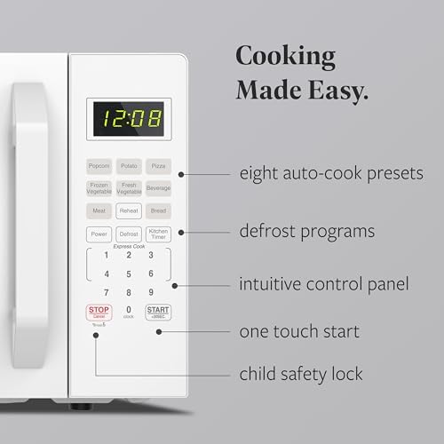Farberware FMO11WEIWH 1.1 Cu. Ft. 1000-Watt Countertop Microwave Oven, White – Compact Microwave with Reheat Function, Express Cook, and Kitchen Timer