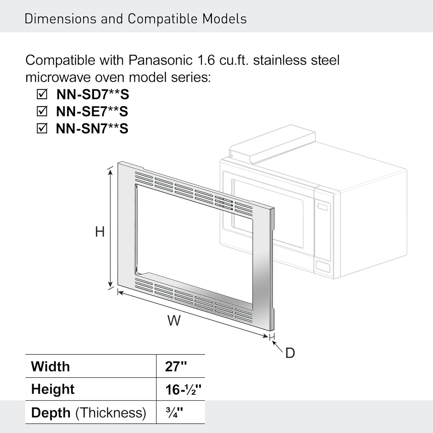 Panasonic 27” Microwave Trim Kit for Panasonic 1.6 cu ft Microwave Ovens – NN-TK722SS (Stainless Steel)