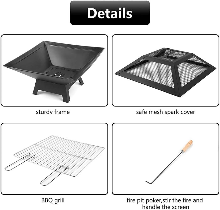Fire Pit Outdoor Wood Burning Firepit, Steel Fire Pit with Spark Screen Fireplace Poker 18 Inch Firebowl