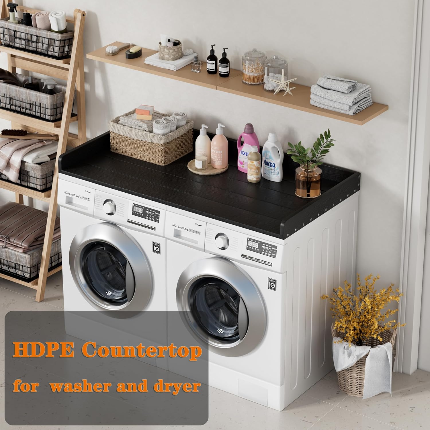 HDPE Washer Dryer Countertop,Wood-Plastic Composite Washer and Dryer Topper Covers for Laundry Room Storage and Organization,54