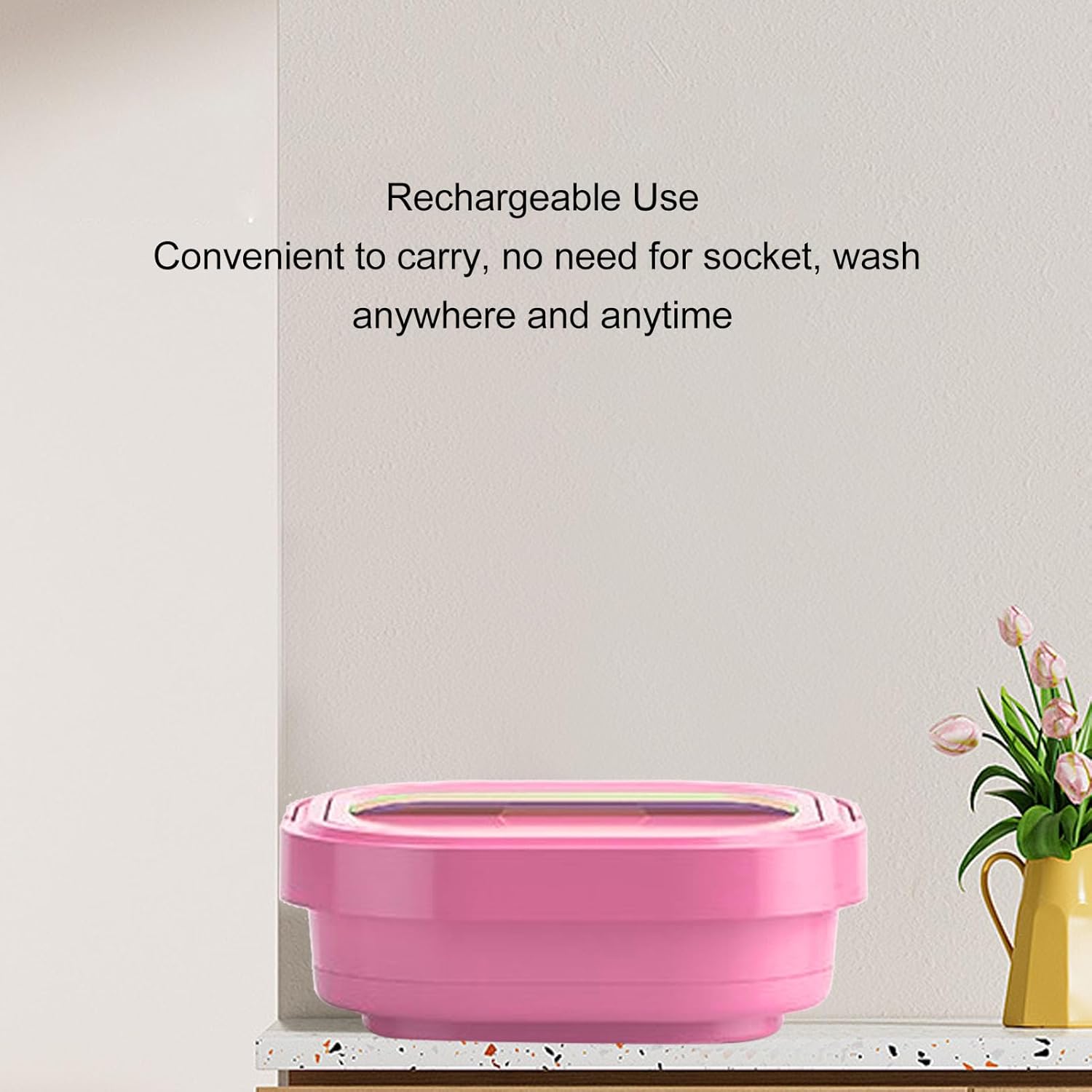 Portable Mini Washing Machine with Foldable Design, Rechargeable Washer Dryer for Clothes, Dewatering Feature for Quick Drying - Ideal for Travel, Camping, Apartment ()