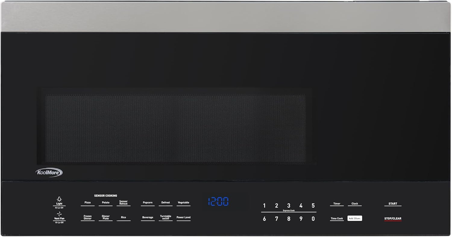 KoolMore 30-inch 1.6 cu. ft. Over the Range Microwave Oven with Sensor Cooking, 1,000 Watts and 300 CFM in Stainless-Steel and Black, UL Listed