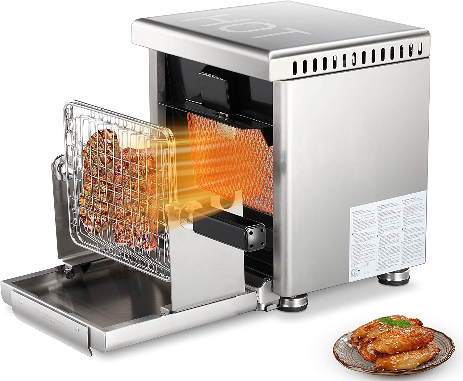 R.W.FLAME 600°F Small Infrared Propane Gas Grill,Compact & Professional BBQ for Searing Steak & Outdoor Cooking, Portable Steak Broiler with Temperature Probe, Stainless Steel