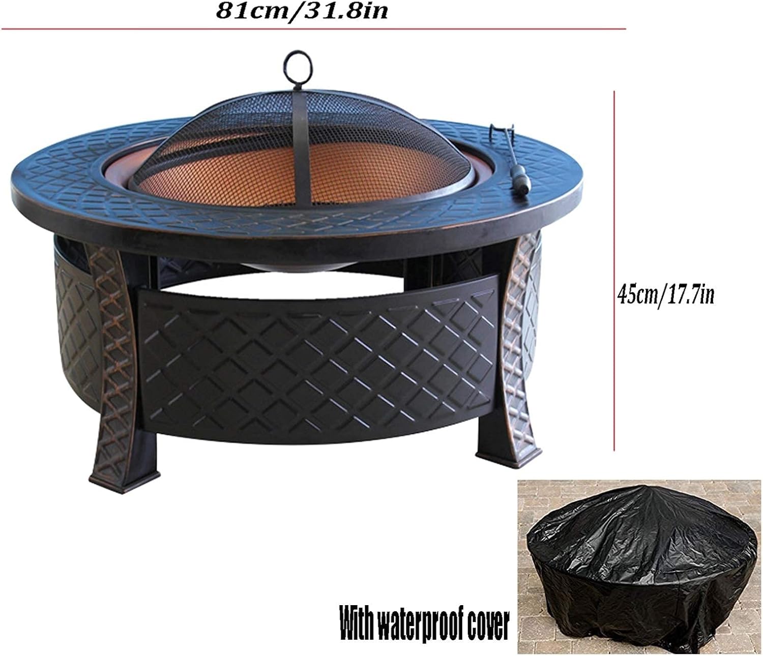 Outdoor Fire Pit Outdoor Bonfire Pit, Garden Wood Burning, Used for Backyard Terrace BBQ and Barbecue Grill, 81cm/31.8