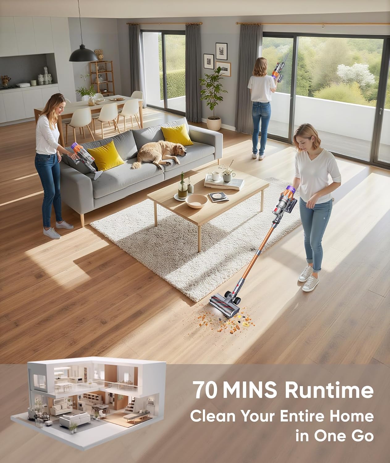 Cordless Vacuum Cleaner, 600W 50KPA 70Mins Vacuum Cleaners for Home,Stick Vacuum with Self-Standing ,Wall Mount Dock, 3.3Ft Hose,Aromatherapy, Household Vacuum for Pet Hair/Carpets/Hardwood（X7A Pro）