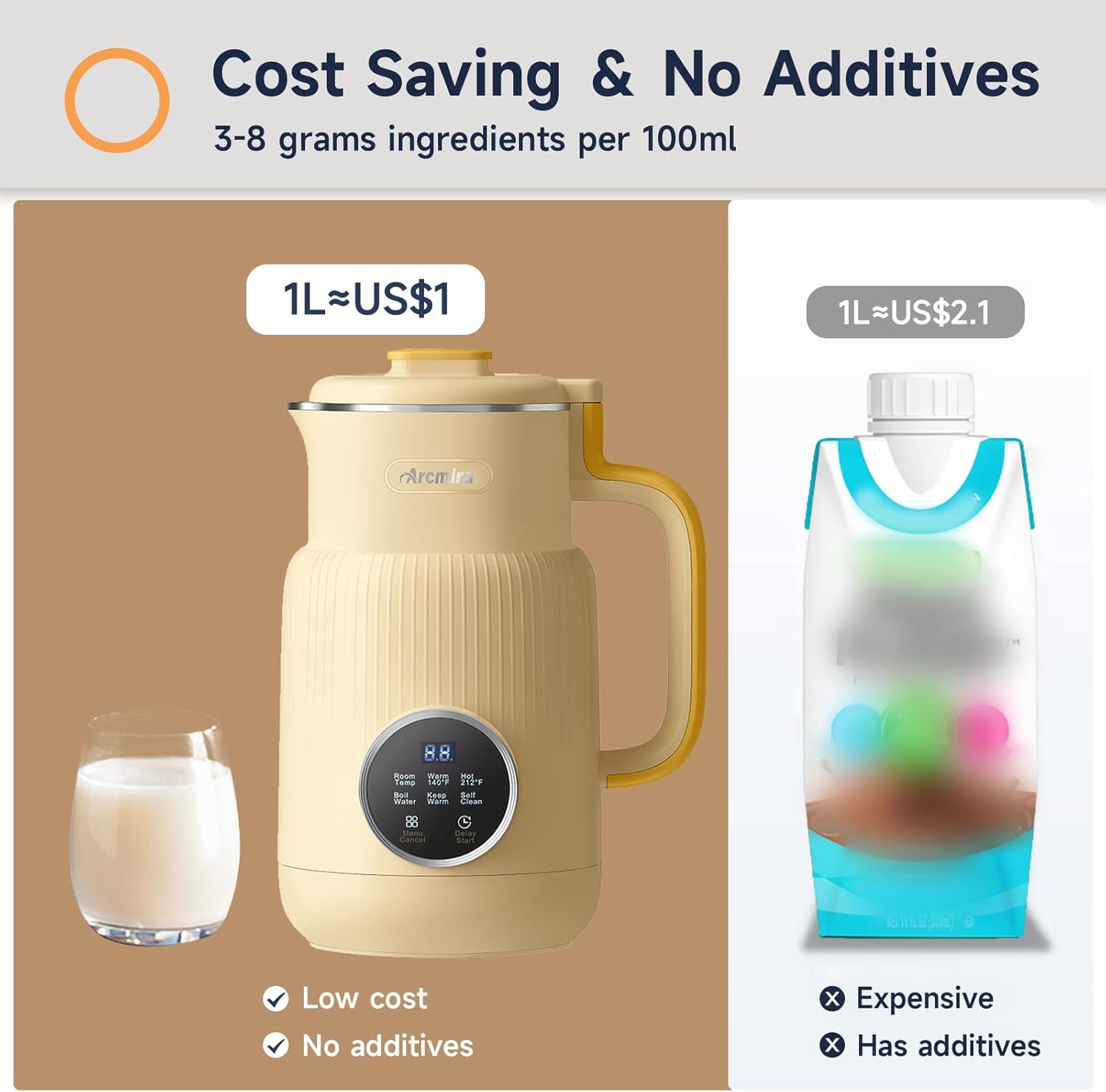 Automatic Nut Milk Maker, 20 oz Homemade Almond, Oat, Soy, Plant-Based and Dairy Free Beverages, Almond Maker with Delay Start/Keep Warm/Boil Water, Soy Bag,Yellow