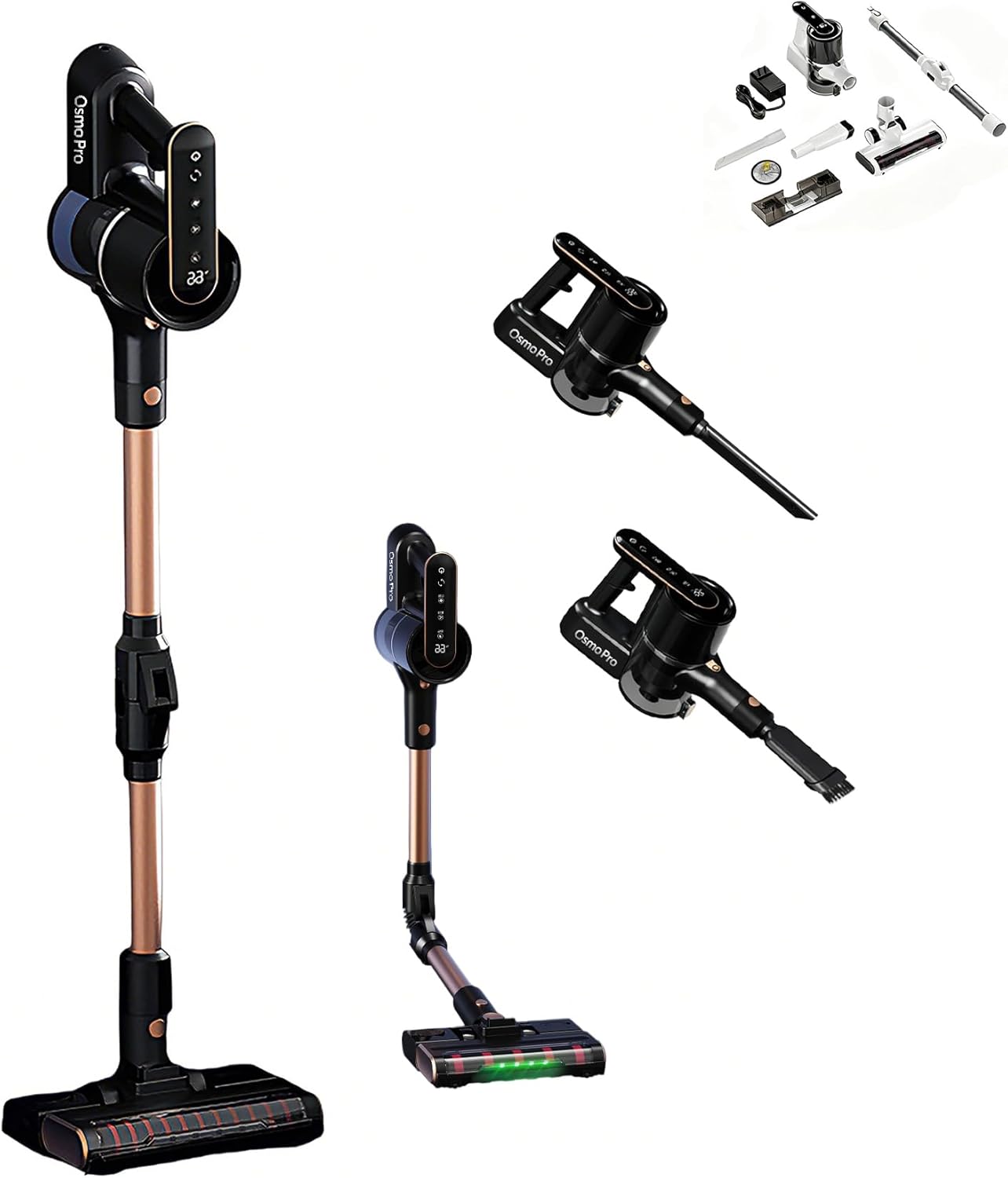 Mop Vacuum Cleaner - Mop Vacuum Cleaner for Hard Floor, 15000pa Cordless Vacuum & Mop for Hard Floors, Foldable Lightweight Vacuum with Green Light Dust Reveal, LED Display (Black Gold)