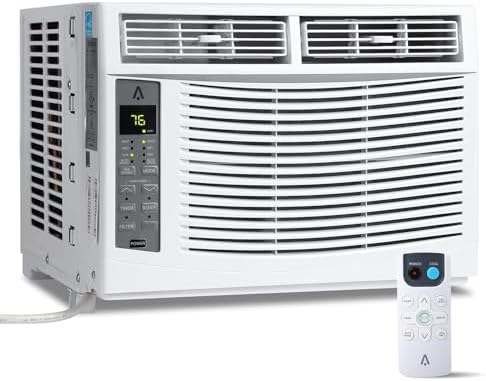 6000BTU Window Air Conditioner Unit, Cools Up to 250 Sq Ft. Window AC Units, Adjustable Fan and Cooling Settings, Perfect Small AC Unit for Bedroom,Living Room, I50db Low Noise, Energy Savings