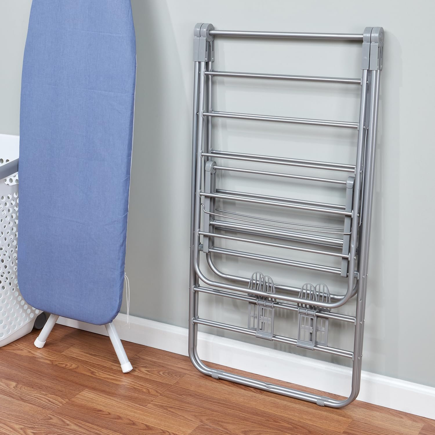 Foldable Clothes Drying Rack with Shoe Drying Area by Home Basics | Powder Coated Steel, Collapsible Design with Shelf, Ample Drying Space | Expands on Both Sides