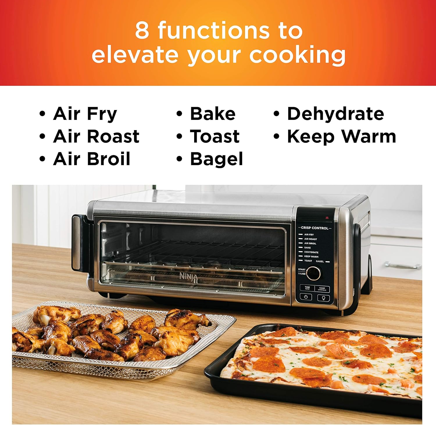 Ninja Digital Air Fry Countertop Oven, 8-in-1 Functionality, 1800W, Flip-Up Design, XL Capacity, Air Fry Basket, Wire Rack & Crumb Tray, Silver, SP101