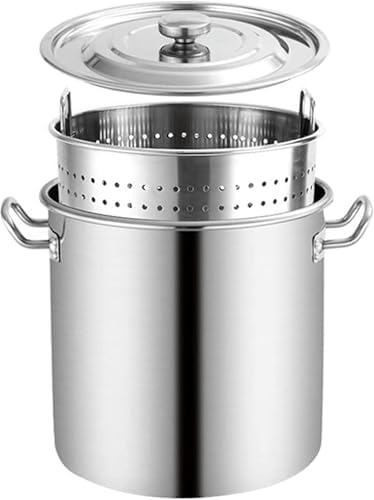 Commercial Stainless Stockpot with Strainer Basket and Lid, Heavy Kettle Outdoor Turkey Fryer Pot Steamer Stock Pot Cookware for Boiling, 45X45Cm,