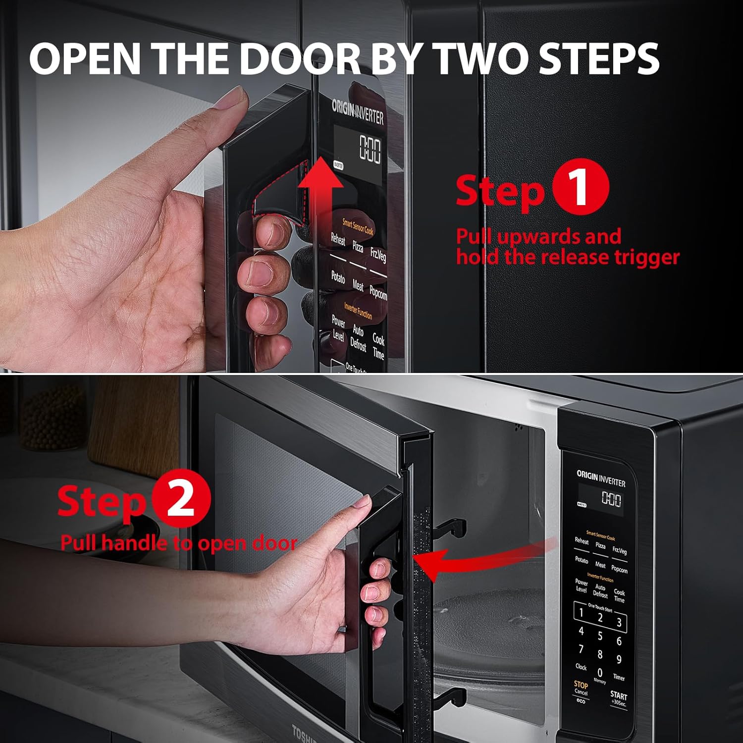 TOSHIBA ML-EM45PIT(BS) Countertop Microwave Oven with Inverter Technology, Kitchen Essentials, Smart Sensor, Auto Defrost, 1.6 Cu.ft, 13.6