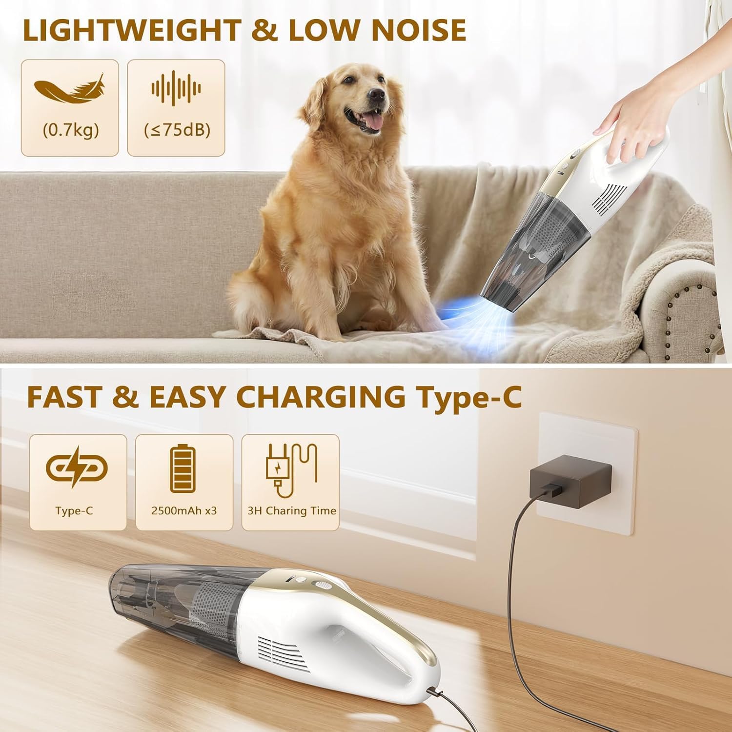 Handheld Vacuum Cordless, 16000Pa 160W Car Vacuum Cleaner with LED Screen,30Min Powerful Hand Held Vacuum Cleaner