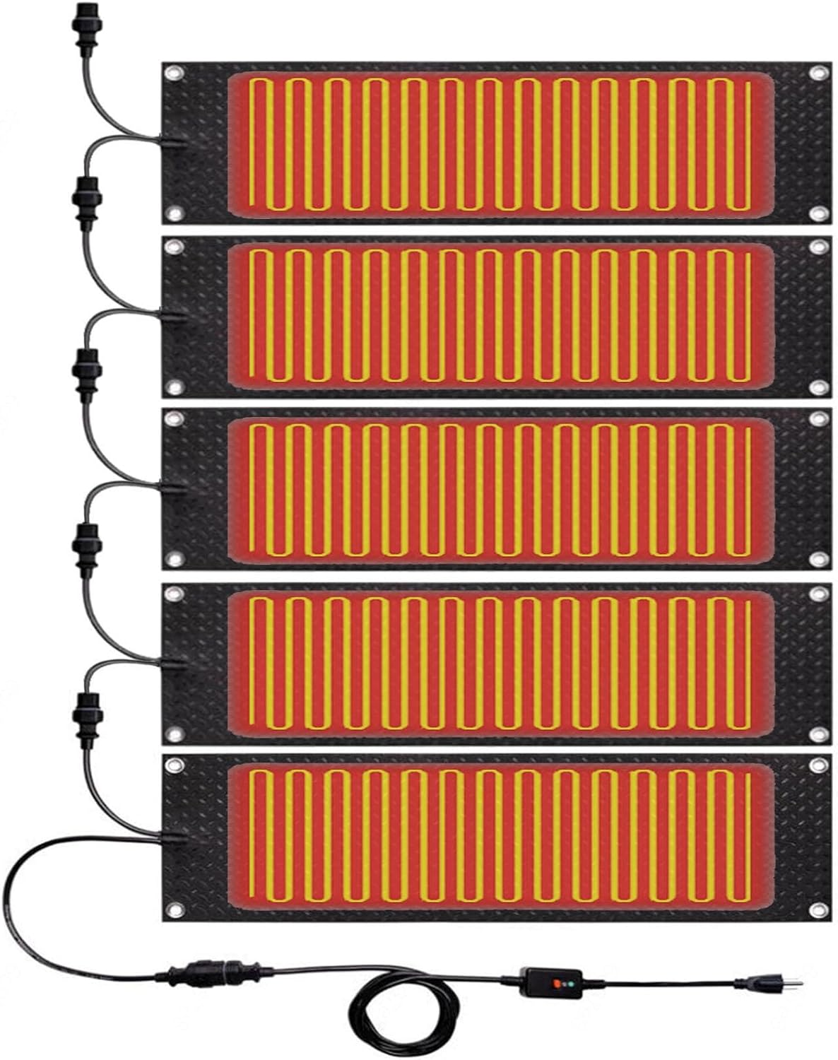 Heated Mat New Model Waterproof Anti Slip Design,with Power Cord Snow Melting Mat Rapid Heating and Constant Temperature, for Stairs Doorways Staircases,5Pcs