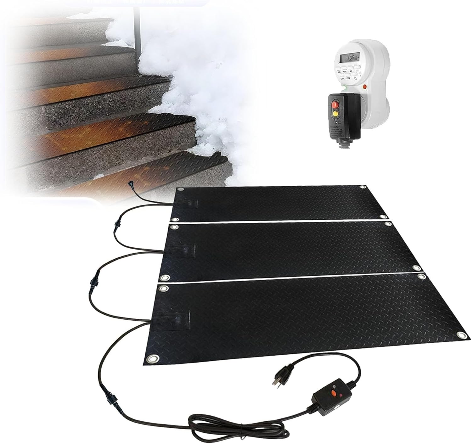Heated Snow Melting Mats for Walkways Deck, Electric Non-Slip Rubber Outdoor Heated Snow Mat with Timer, Driveway Ice Melt Pads for Entrances, Waterproof Winter Mat(5 Pcs,30x72in)