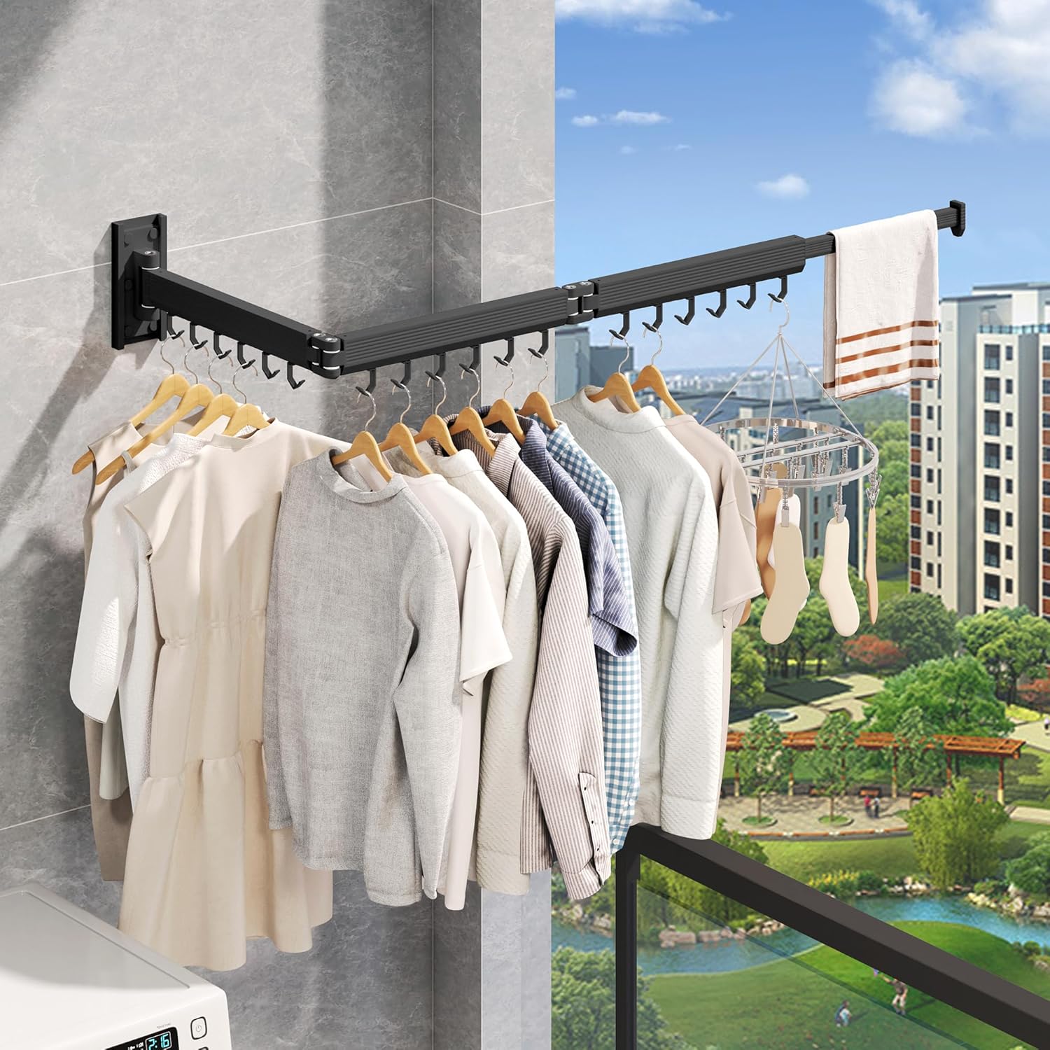 Wall Mounted Clothes Drying Rack, Collapsible Laundry Drying Rack, Retractable Foldable Drying Rack Clothing for Hanging Clothes