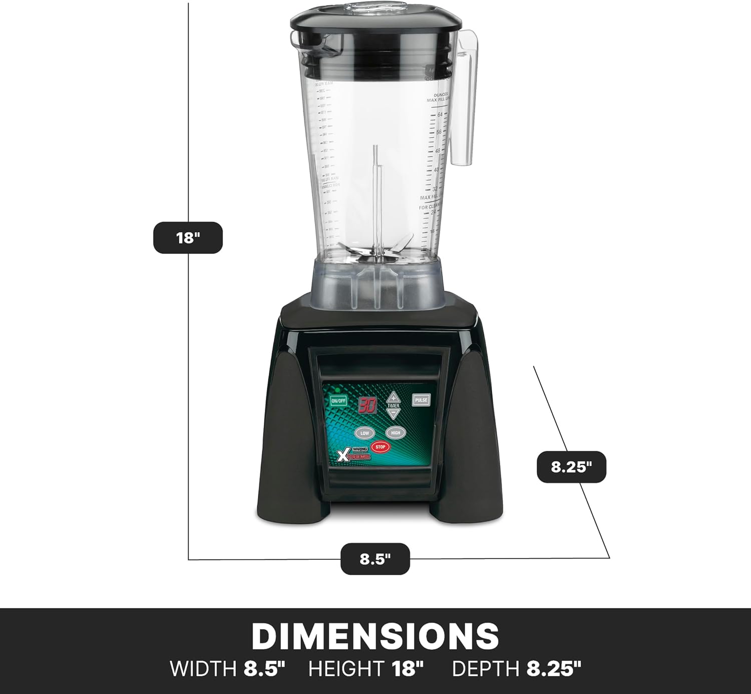 Waring Commercial MX1100XTX 3.5 HP Blender with Electronic Keypad, Pulse Function, 30 SecondCountdown Timer and a 64 oz. BPA Free Container, 120V, 5-15 Phase Plug,Black
