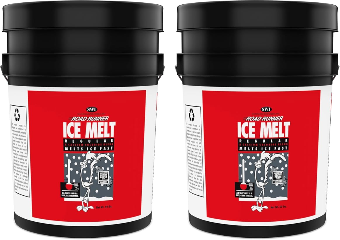 Road Runner Ice and Snow Melt Fast Acting Scotwood Industries Pail, 2 Pails of 50 Lbs Total 100 Lbs