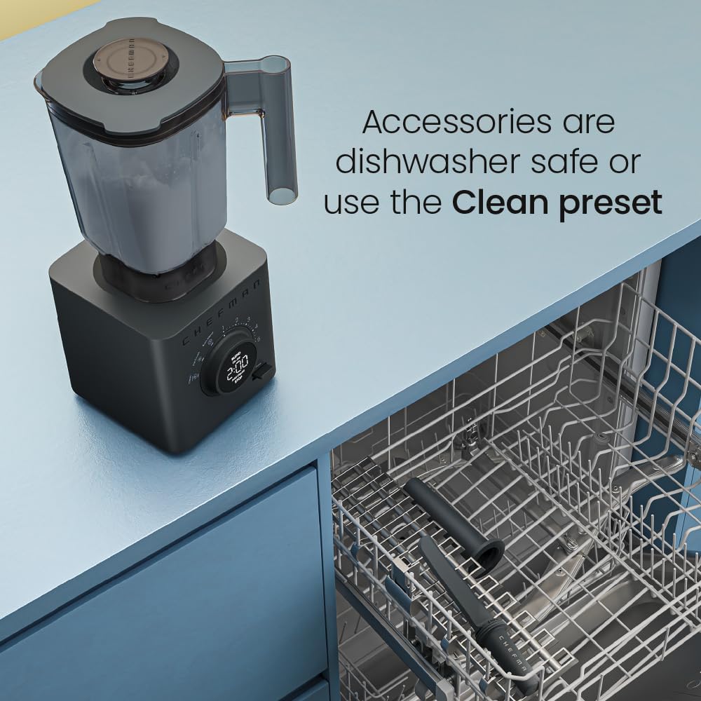 Chefman Obliterator 48 oz Countertop Blender for Smoothies, 1380W Motor to Crush Ice,Nuts & Frozen Fruit with Stainless Steel Blade Auto Blend Function, Includes Tamper & Scraper-MIDNIGHT(Pack of 1)