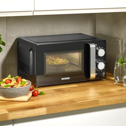 SEVERIN Mikrowelle Solo, Mikrowellengerät zum Auftauen und Erhitzen, mit Drehteller für gleichmäßige Wärmeverteilung, schwarz