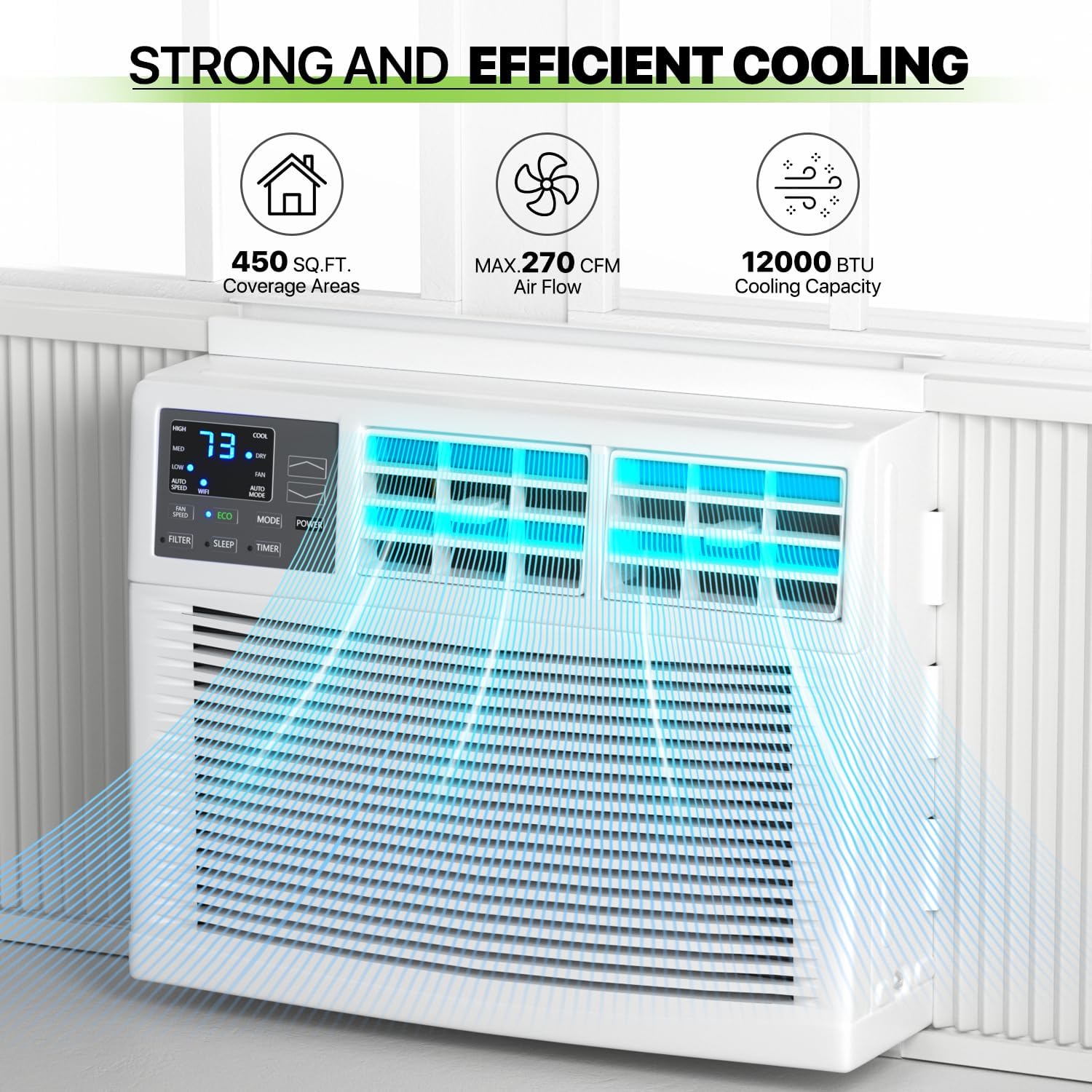 Magshion 12000 BTU Window Air Conditioner, Wi-Fi & Remote Control, Cools Large Rooms up to 450 Sq. Ft., Quiet Operation, 3 Cooling Modes, Washable Filter, Easy Install Window AC Unit