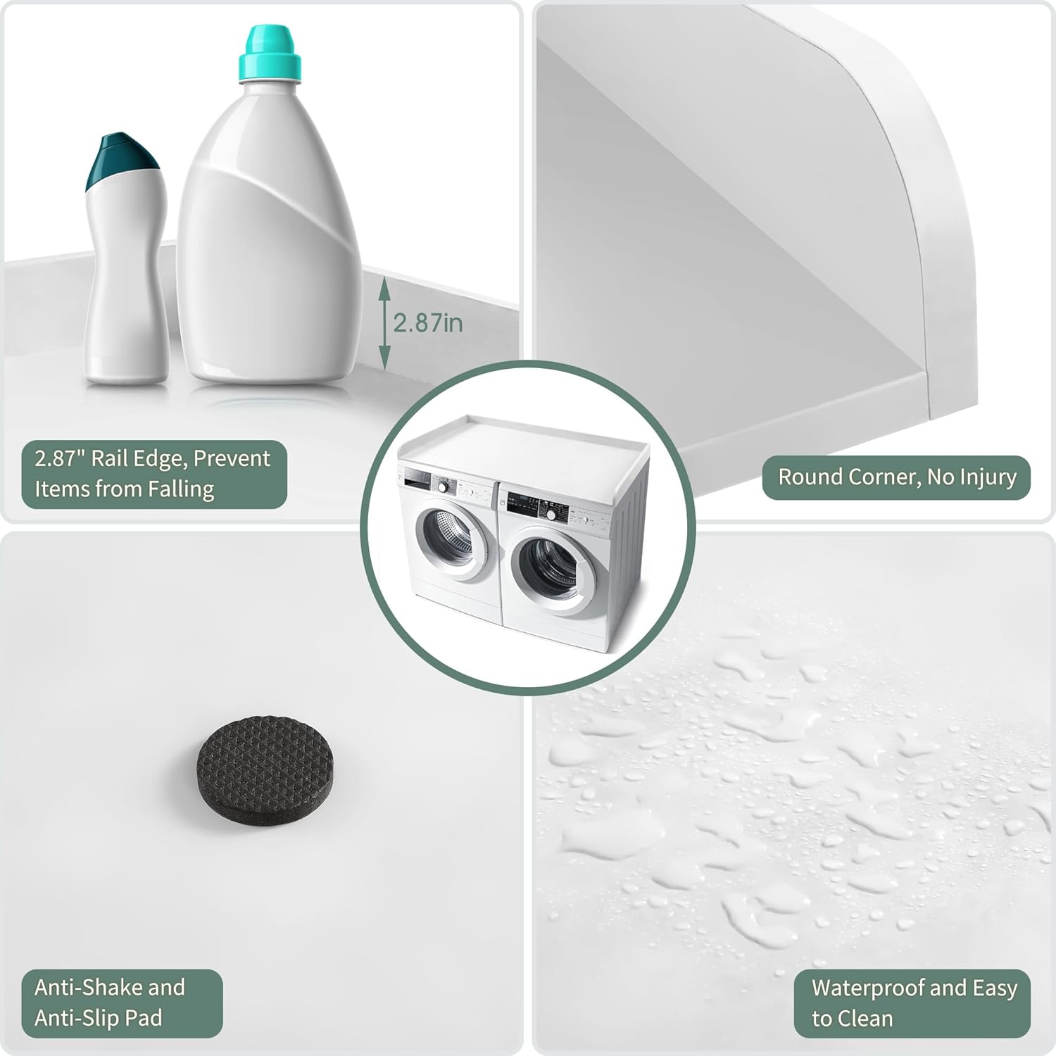 Washer Dryer Countertop with 2 Pack Storage Baskets, Wood Washer and Dryer Countertop with Non-Slip Pads/Edge Rails for Laundry Room Storage and Organization, 27.5