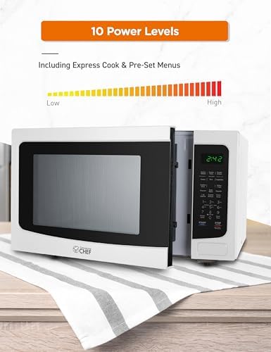 Commercial Chef 1.6 Cubic Foot Microwave with 10 Power Levels, Small Microwave with Push Button Child Safety Lock, 1100 Watt Microwave with Digital Control Panels, Countertop Microwave & Timer, White