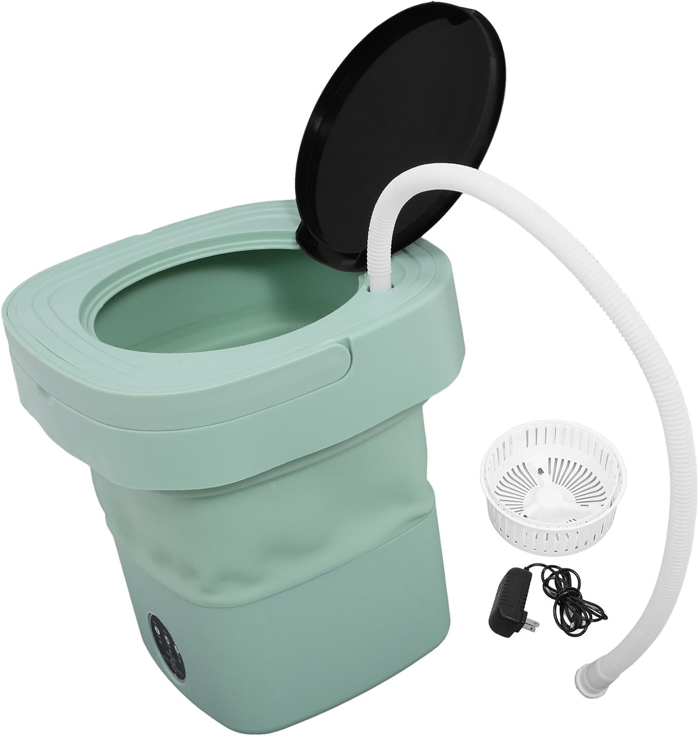 VANZACK Portable Mini Folding Washing Machine with Spin Dryer Capacity for Apartments Dorms Travel Automatic Small Washer with Drain Basket and US Plug for Clothes and Socks