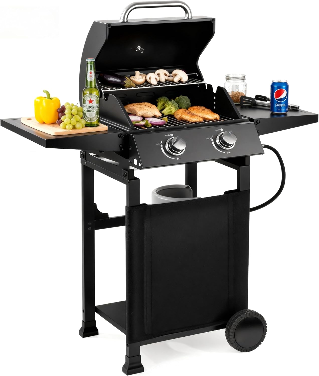 Q039-2-Burner Gas Grill with 16,000 BTU,Gas Grill with 234 SQ.IN. Outdoor Grill,Propane Grills with Top Cover Lid,Grills Outdoor Cooking for Camping,Balcony,Patios,Garden（Blk）