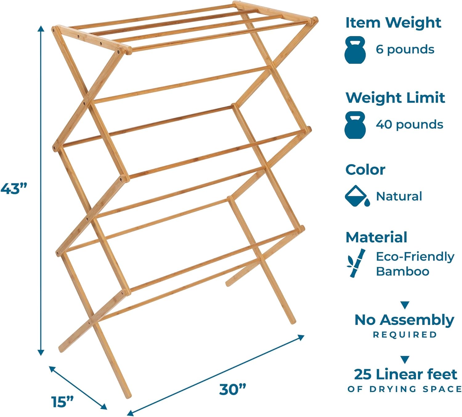 Honey-Can-Do Collapsible Bamboo Drying Rack – Sturdy & Foldable Laundry Drying Rack, Space-Saving & Portable Clothes Rack for Air-Drying Clothes, Towels, Blankets & Delicates, Indoor & Outdoor Use.