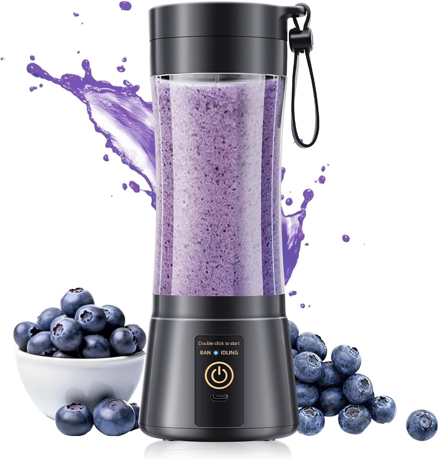 Portable Blender Personal Size Blender - 12 Oz BPA Free Travel Cup Make Smoothies and Shakes, Cordless USB Rechargeable, Lightweight Suit in Travel/Gym/Office