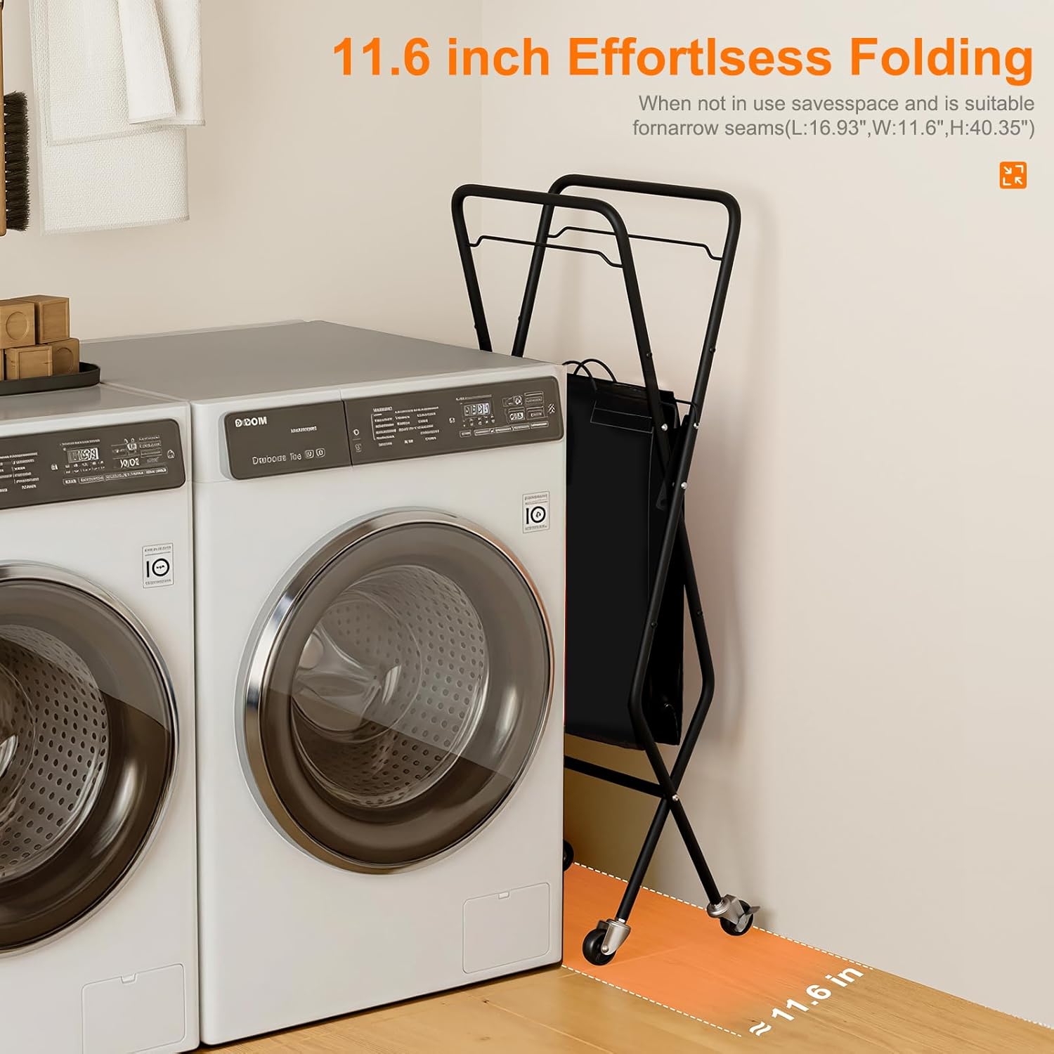 Laundry Basket with Wheels:88L Rolling Laundry Cart Foldable Metal Frame Dirty Clothes Laundry Hamper 36