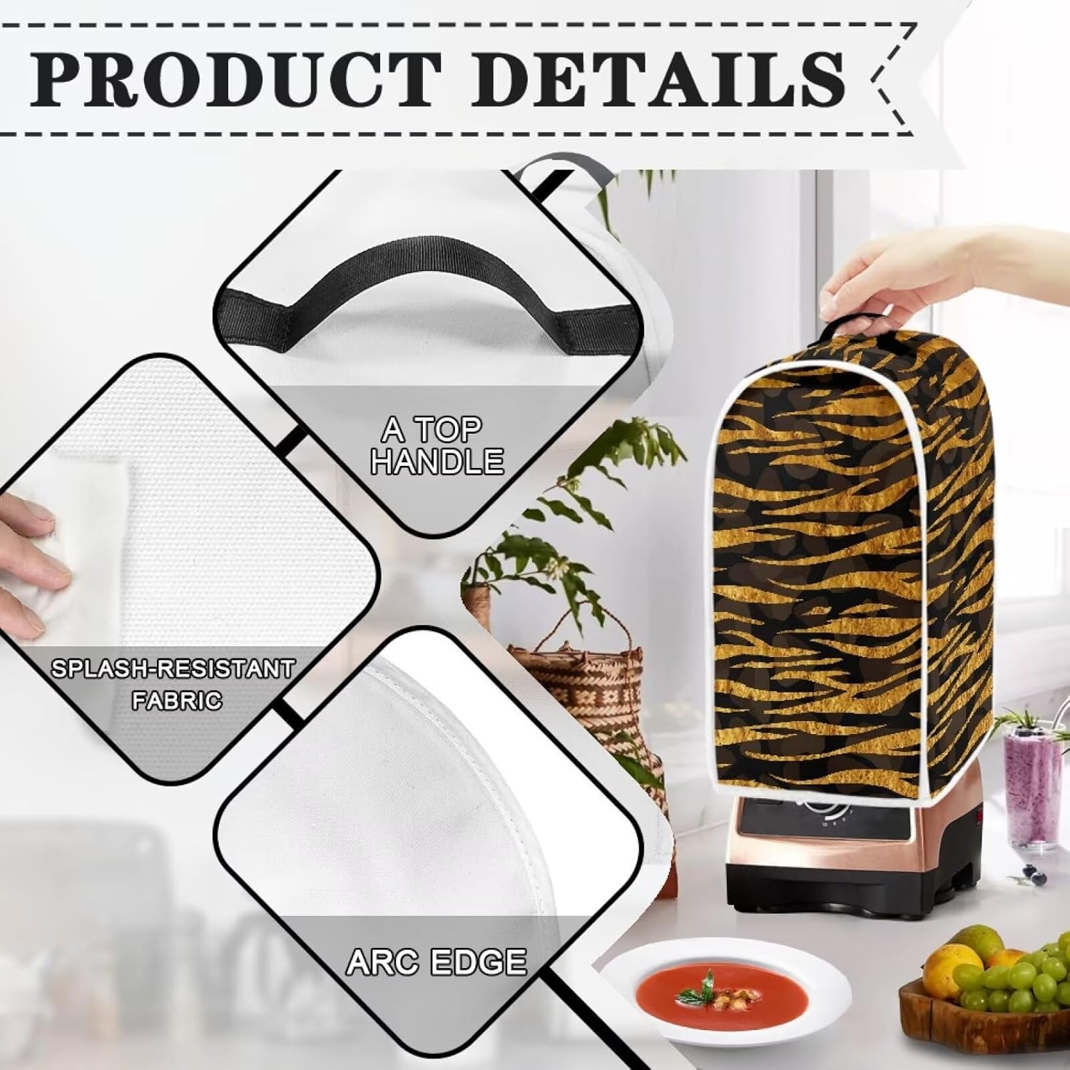 Tiger Stripes Print Blender Protective Cover Stand Mixer Cover Kitchen Appliance Covers with Top Handle Food Processor Juicer Coffee Maker Cover Washable Reusable