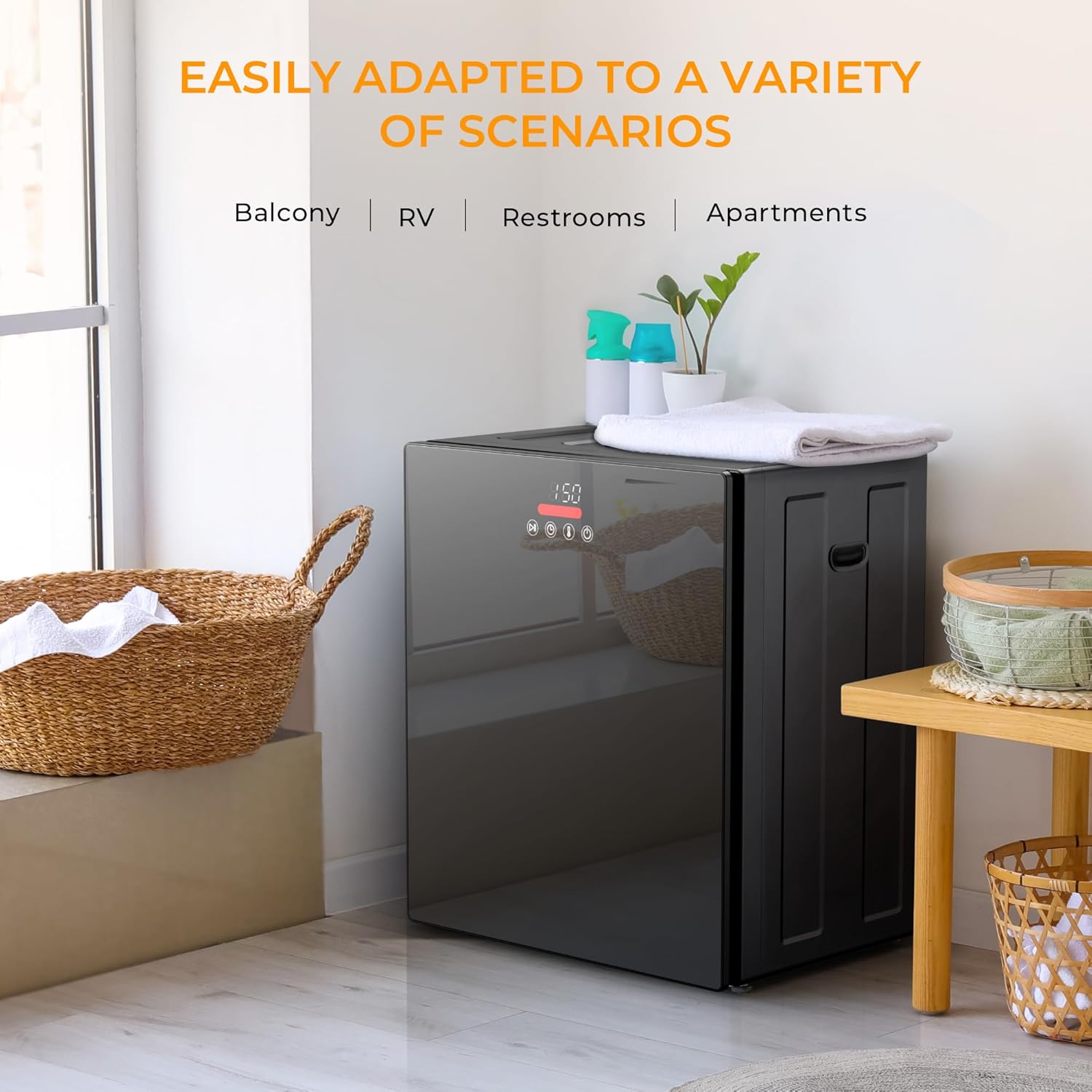 EUHOMY 1.5 Cu.ft. Portable Clothes Dryer, 850W Compact Dryer with Exhaust Hose, Mirror Finish, LCD Touch Panel, 4 Drying Modes, 5.5lbs Capacity, Portable Dryer for Apartments, Dorms, Rvs, Black