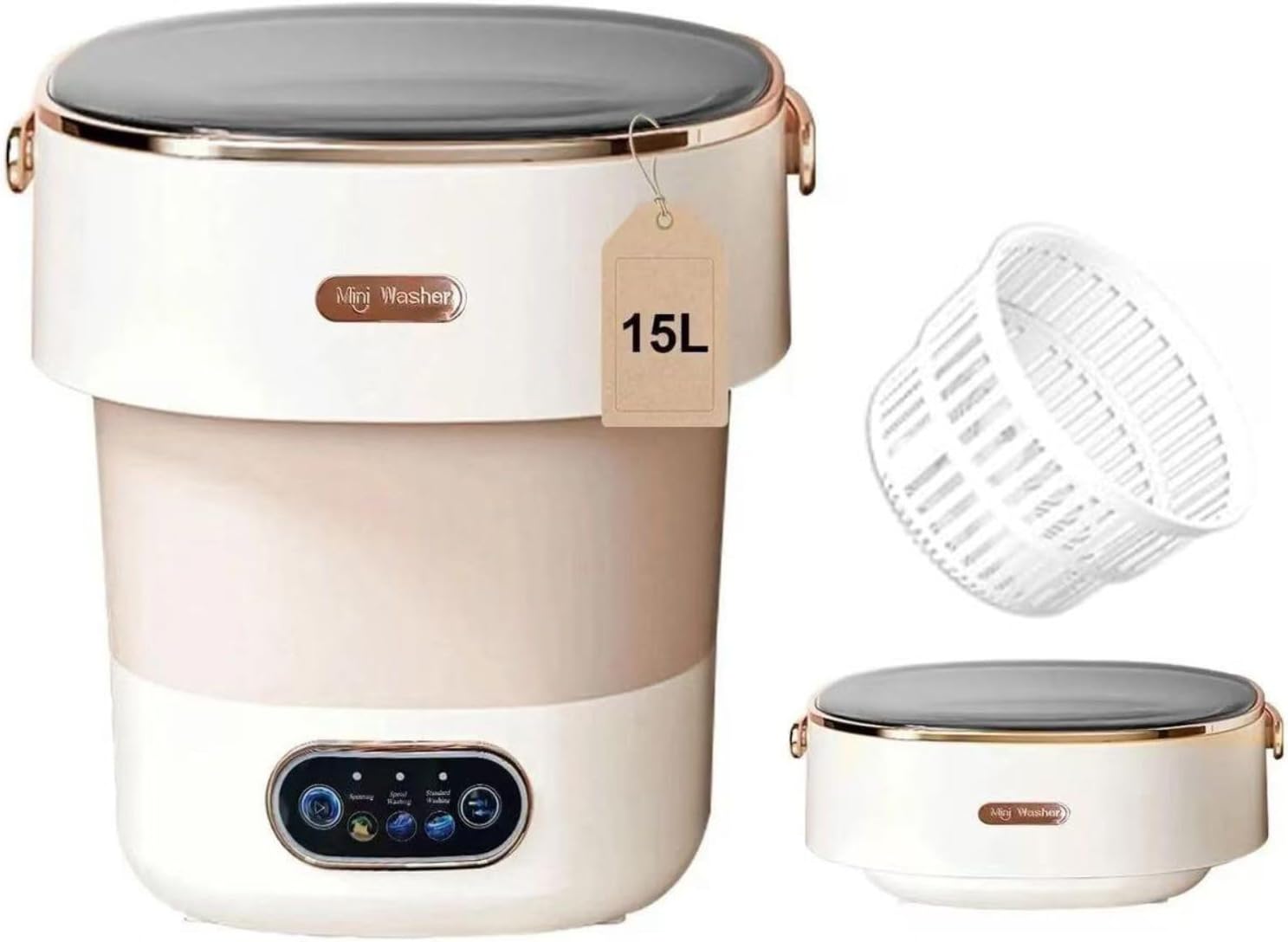 Portable Mini Washing Machine 15L_Foldable Automatic Washer, Spin Dryer & Touchscreen Control_Compact Laundry Machine for Small Clothes, Underwear, Socks; Suitable for Apartments, Travel & Dorms