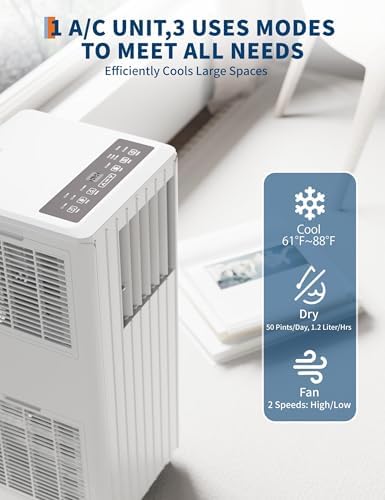 Portable Air Conditioner, 8000 BTU for Rooms Up to 350 Sq.Ft. Quiet Cooling w/Remote & 24H Timer, Energy Saving AC for Small Rooms, Bedrooms, Offices, Dormitories, White
