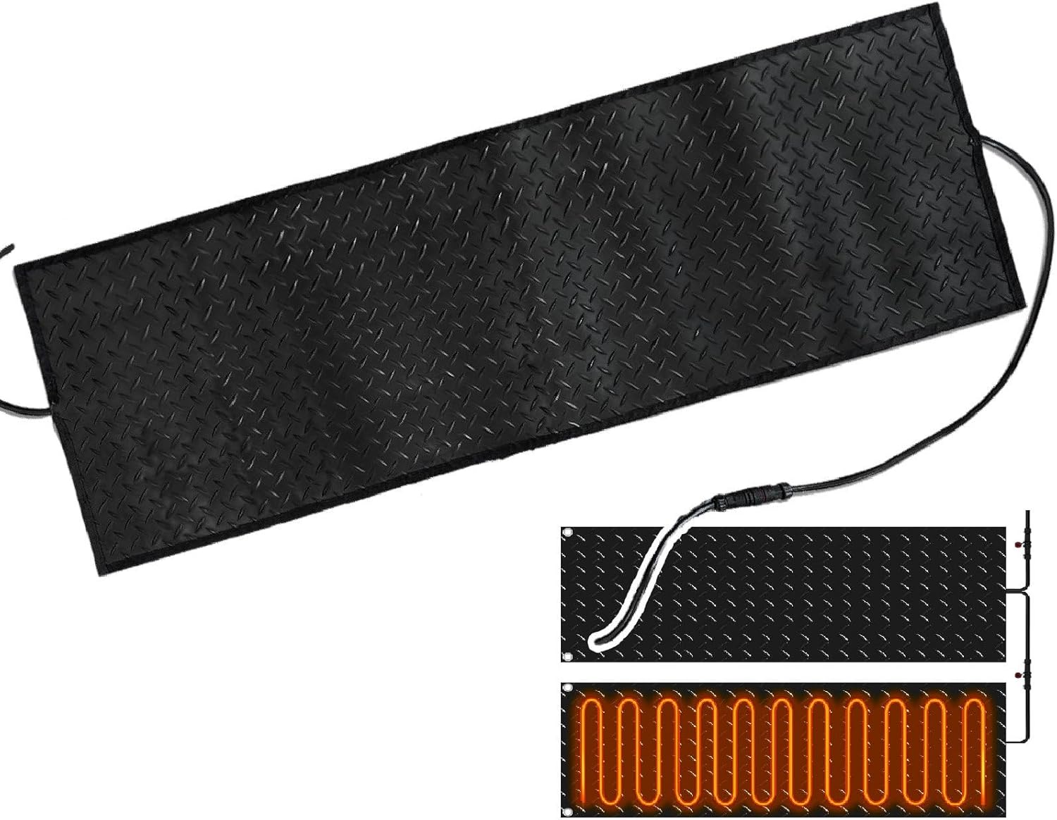 Snow and Ice Melting Mats, Heated Snow Melting Mats Stair Kit| Heated Outdoor Mats, Up to 122°F/50°C, Two-Sided Anti-Slip Texture, with 1.5m/4.9 Ft Power Cord 21.65x47in