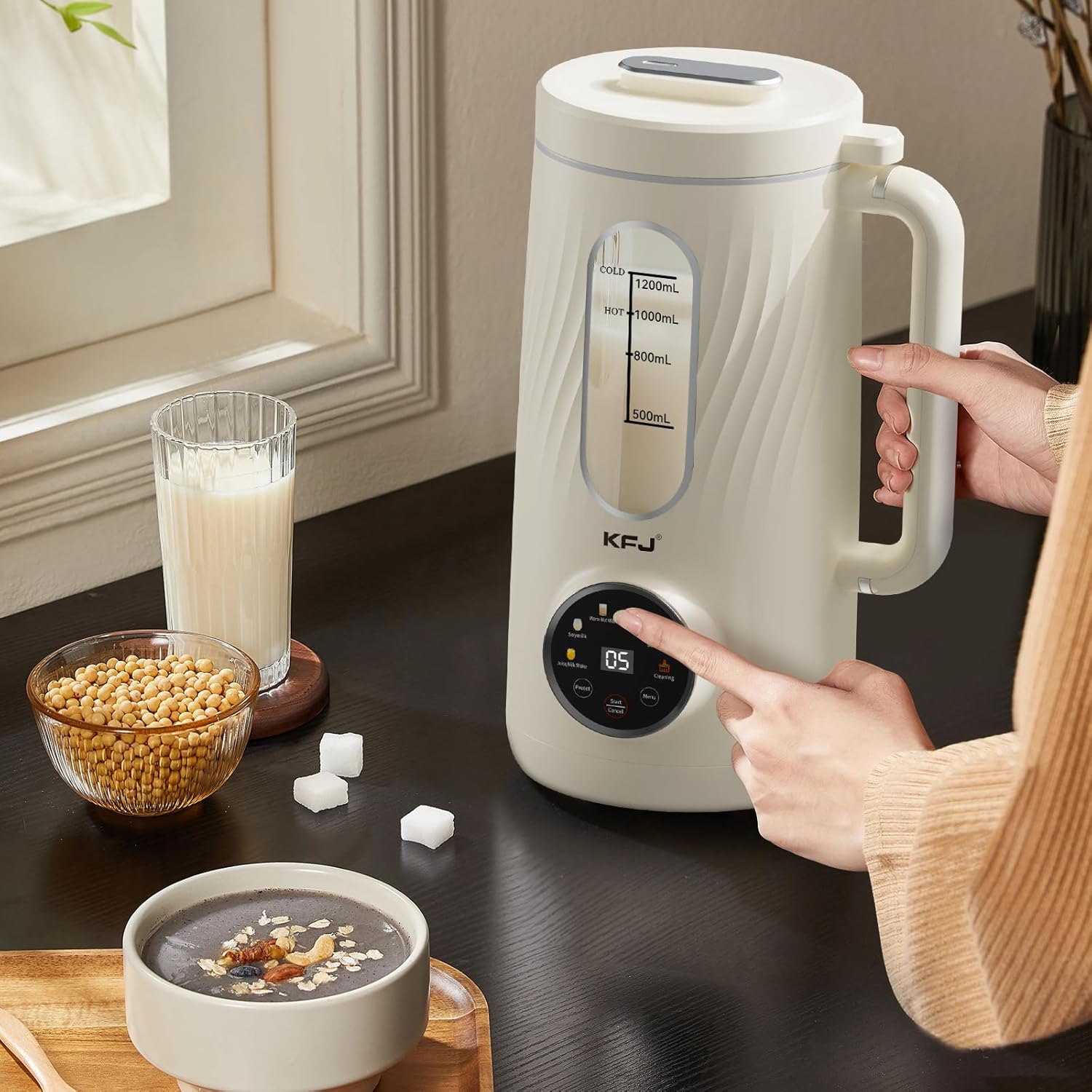 KFJ 8 in 1 Nut Milk Maker Machine, 41oz Homemade Coconut, Soy, Oat, Almond, Plant Based Milks and Non-Dairy Beverages with Delay Start/Boil Water/Self-Cleaning, White