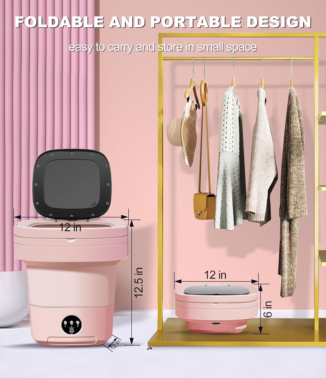 Mini Washing Machine 11L, Portable Washing Machine 3 Modes Deep Cleaning for Underwear, Baby Clothes or Socks, Mini Portable Washer Suitable for Apartments, Dorm, Camping, RV, Travel Laundry(Pink)